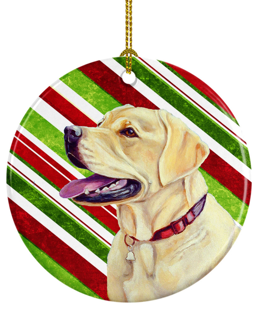 Lh9248-Co1 Labrador Candy Cane Holiday Christmas Ceramic Ornament