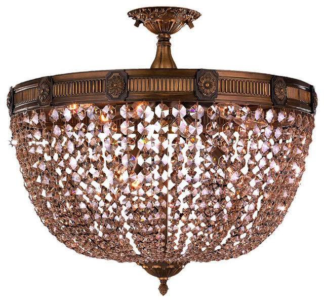 Traditional D24 H20 Antique Bronze Finish Full Lead Crystal Flush Mount