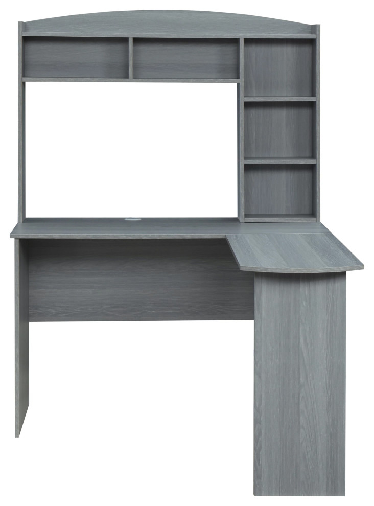 Techni Mobili Modern LShaped Desk With Hutch, Gray Transitional