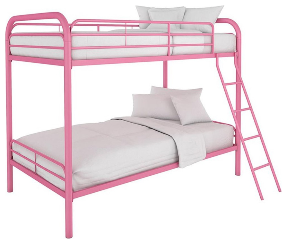 DHP Twin Over Twin Metal Bunk Bed in Pink, Twin Over Twin