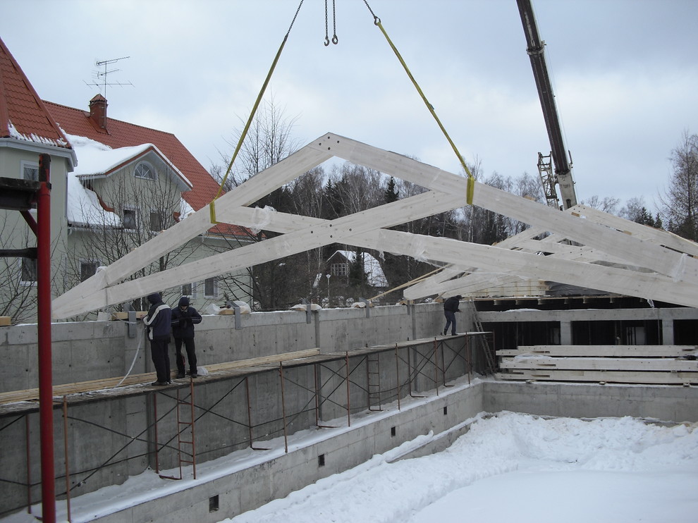 Кровля над бассейном (фермы ножницы)