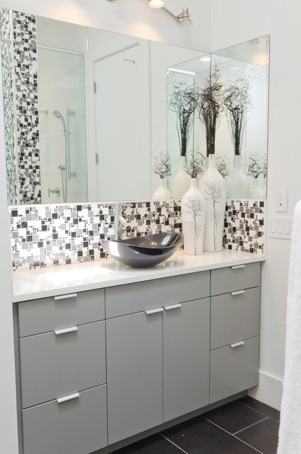 Modern Minimal Black White And Grey Tile Bath Trendy Bathroom Photo In Other