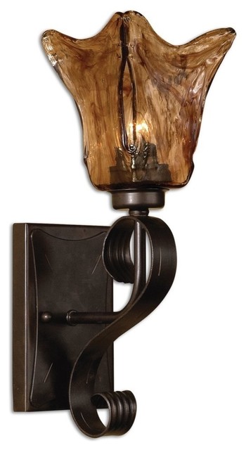 Scroll Wall Mount Sconce 24H Light Bubble Glass Tuscan Old World Rustic Lamp 