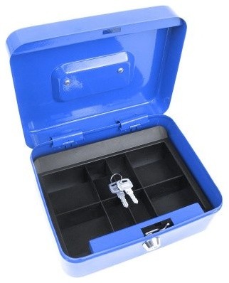 8 in. Key Lock Blue Cash Box with Coin Tray