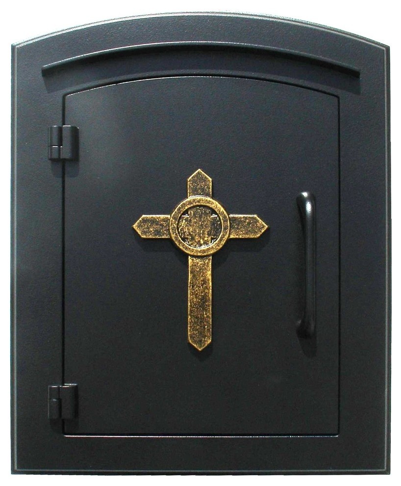 Manchester Non-Locking Column Mount Mailbox With "Decorative Cross Logo", Black