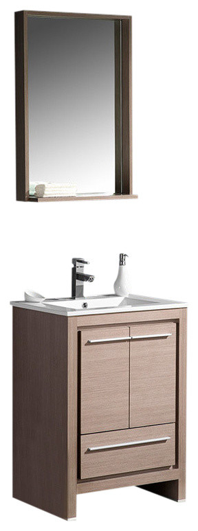 Allier 24" Gray Oak Vanity, Mirror Cascata Chrome Faucet
