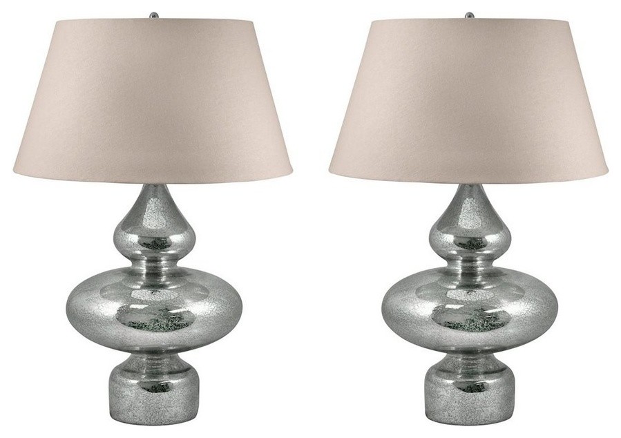 Set of 2 Mercury Table Lamps with Round Hardback Cream Fabric Shade