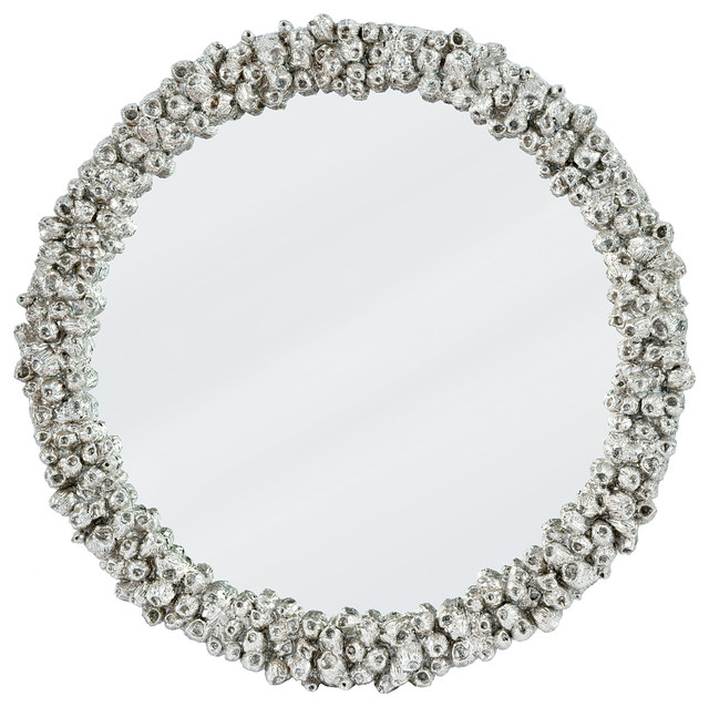 Navarre Coastal Beach Silver Barnacle Round Mirror Beach Style