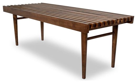 Pemberly Row Mid-Century Rectangular Solid Wood Bench in Walnut ...