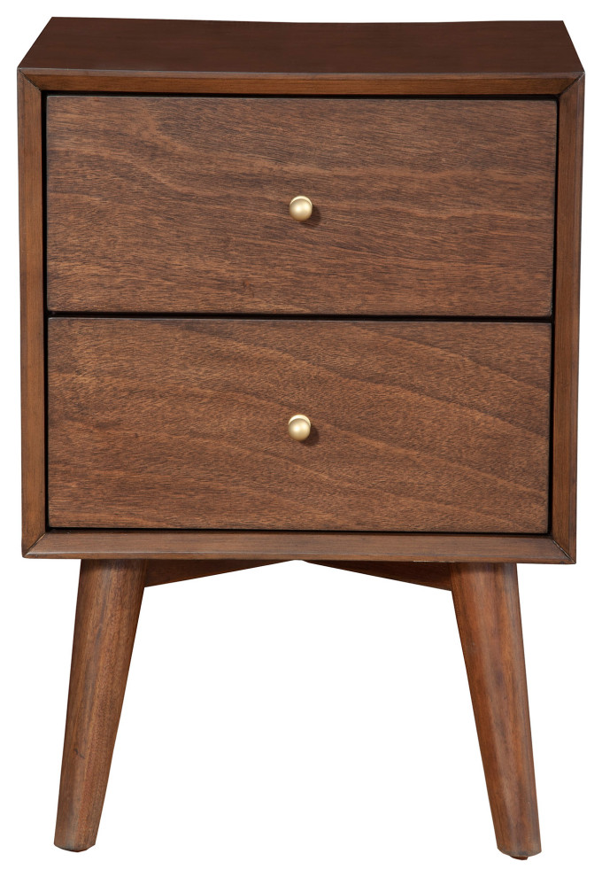Flynn Mid Century Modern 2 Drawer Nightstand, Walnut Midcentury
