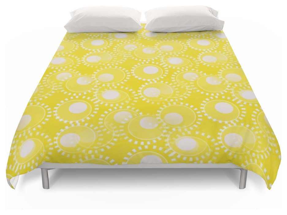 Bold Yellow Floating Circles Duvet Cover Contemporary Duvet