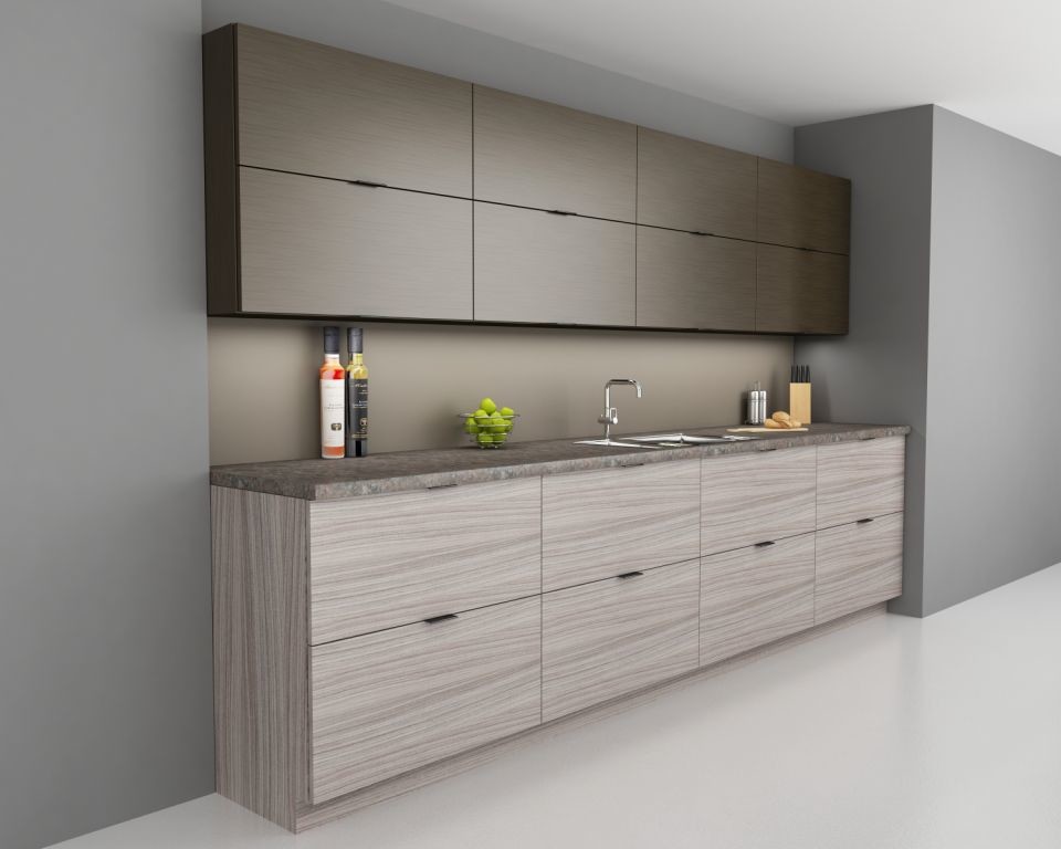 This is an example of a large modern single-wall wet bar in Indianapolis with a drop-in sink and flat-panel cabinets.