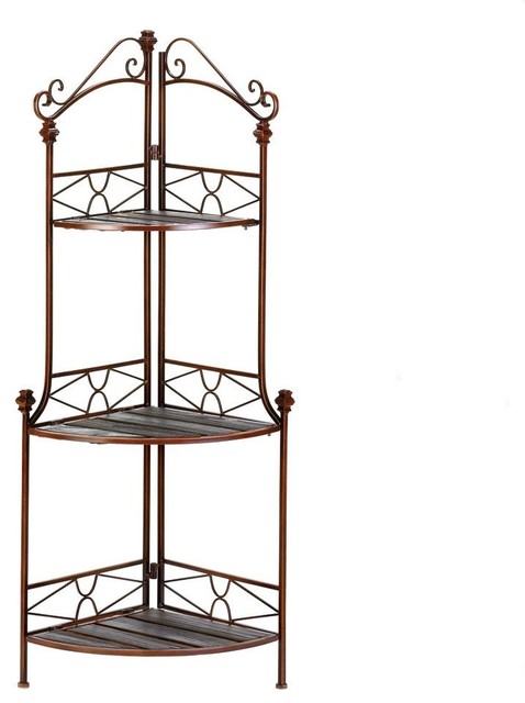 Metal Rustic Corner Bakers Rack Mediterranean Baker S Racks Metal Rustic Corner Bakers Rack