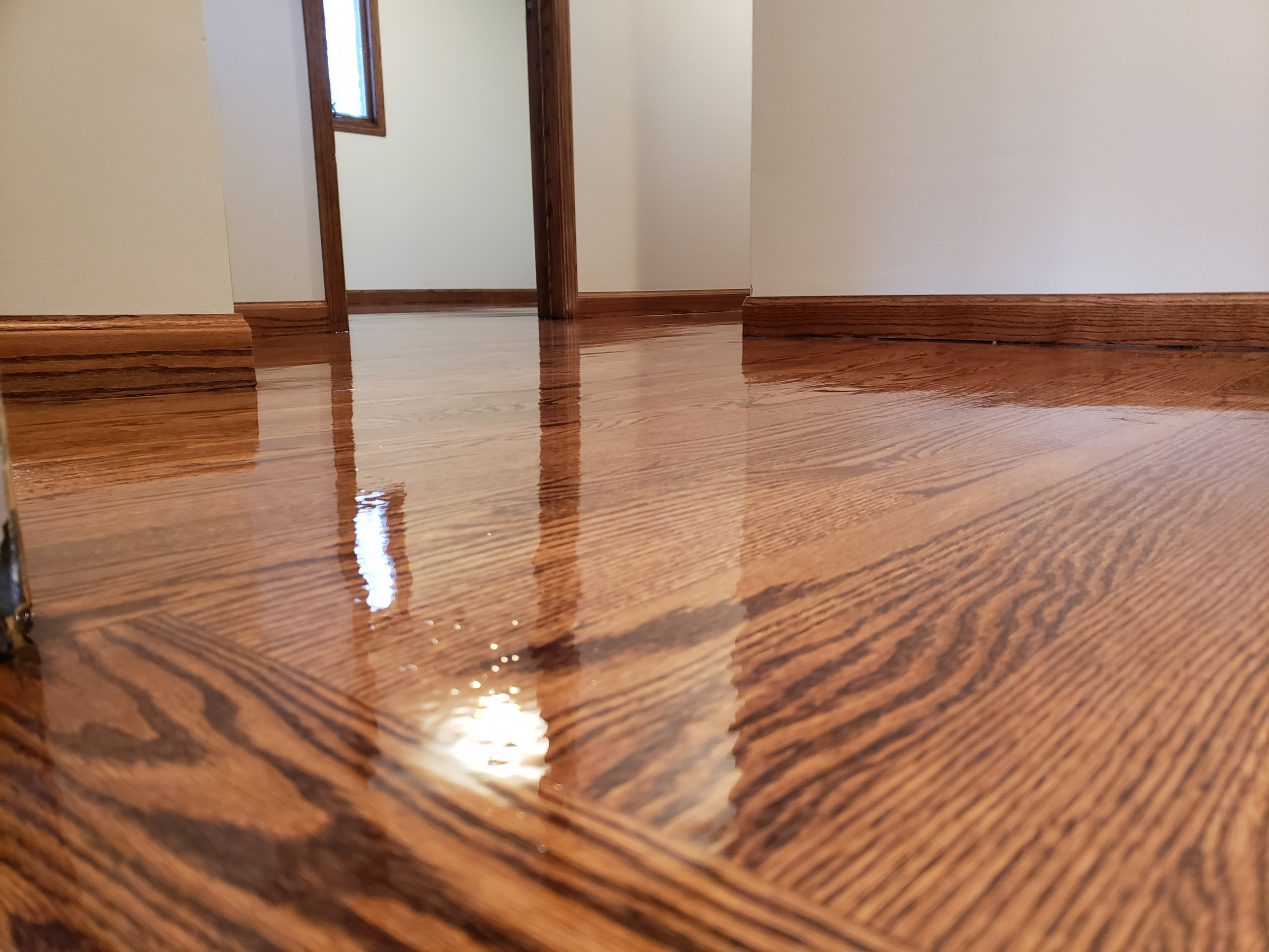 Lake Zurich, red oak stain , 3 coats of Bona Traffic HD