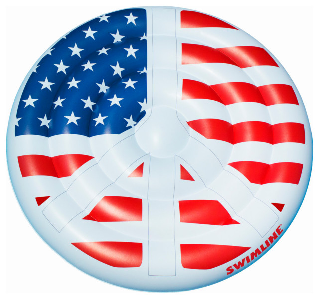 Red and Blue Stars Stripes Peace Sign Swimming Pool Float 60" Modern