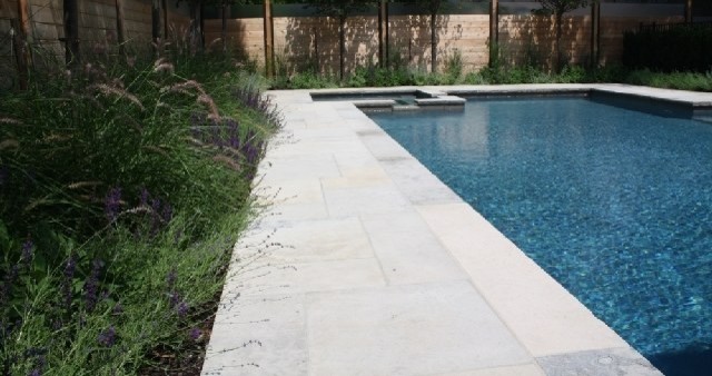 Inspiration for a large modern backyard rectangular pool in Sacramento with concrete pavers.