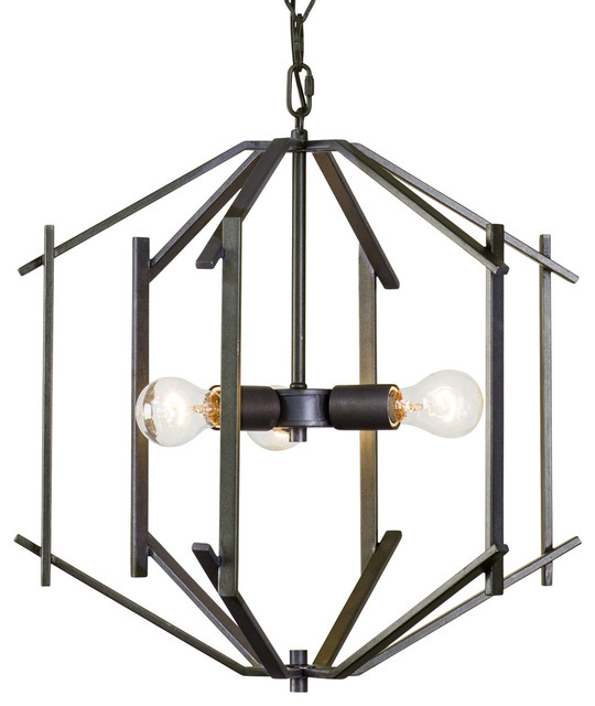 Offset 3 Light Pendant In Forged Iron Transitional Offset 3 Light Pendant In Forged Iron Transitional Lighting By New York