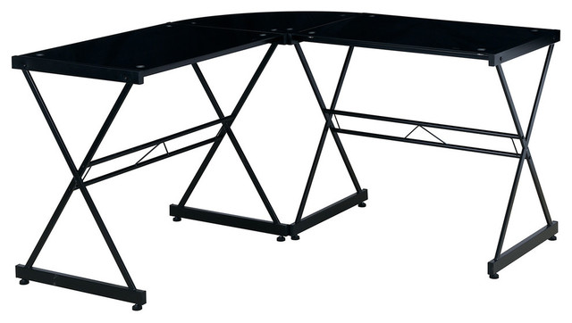 Techni Mobili Black L Shaped Glass Computer Desk Contemporary