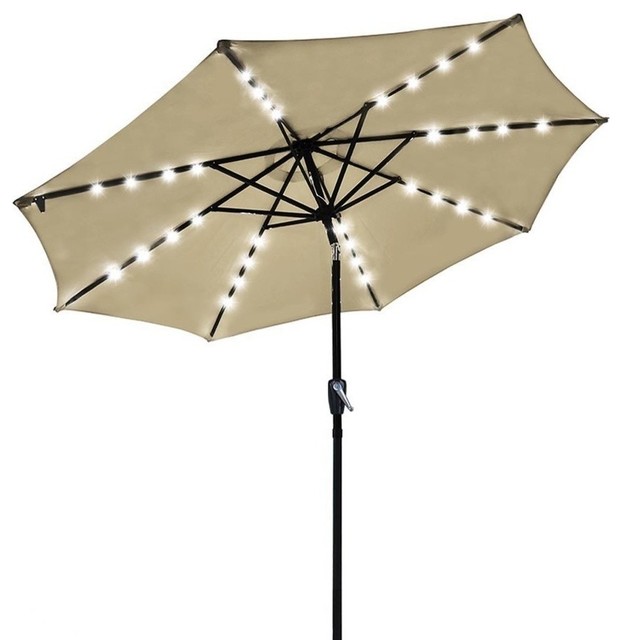 Outdoor Patio 32 Led 8 Ribs Solar Powered Aluminium Umbrella Crank Tilt Contemporary Outdoor Umbrellas By Yescom