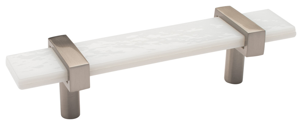 Sietto Adjustable 5.5" White Glass Bar Pull With Satin Nickel Base