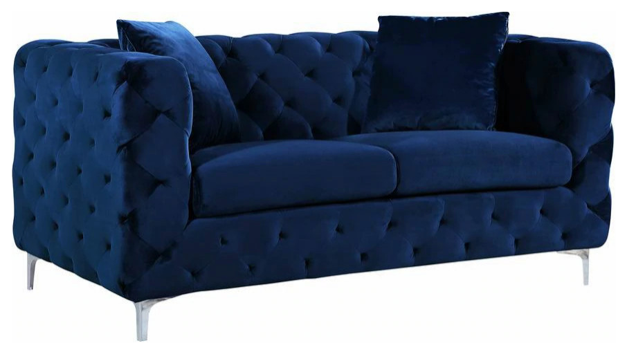 Laura Velvet Loveseat Navy Midcentury Loveseats by Home Deco