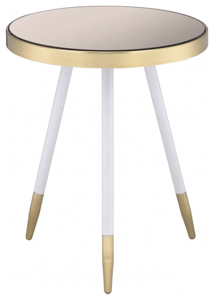 White and Gold Smoky Mirror Top Side Table