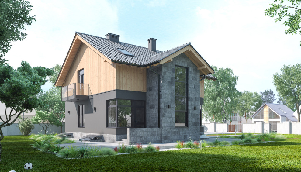 Серый дом с мансардным этажом