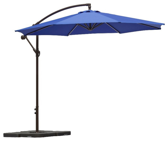 Elm 10 ft. Patio Cantilever Hanging Umbrella with 4piece Base Weight Contemporary Outdoor