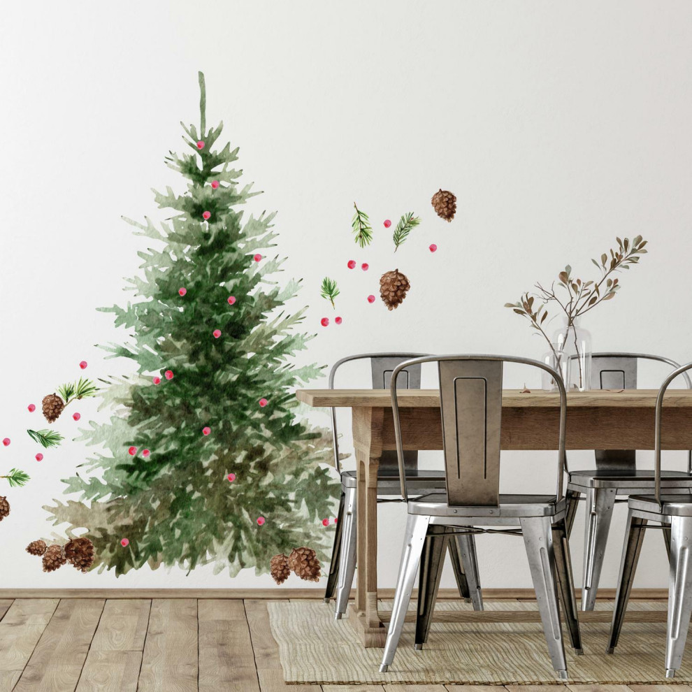 Watercolor Evergreen Peel and Stick Giant Wall Decals
