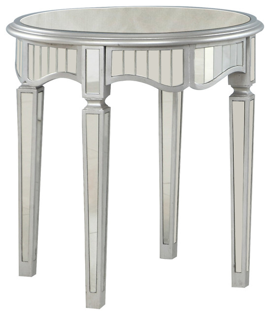Royal Glam Round Mirrored Silver End Table Traditional Side Royal Glam Round Mirrored Silver End Table