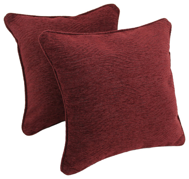 18" DoubleCorded Jacquard Chenille Square Throw Pillows, Set of 2, Bordeaux Contemporary