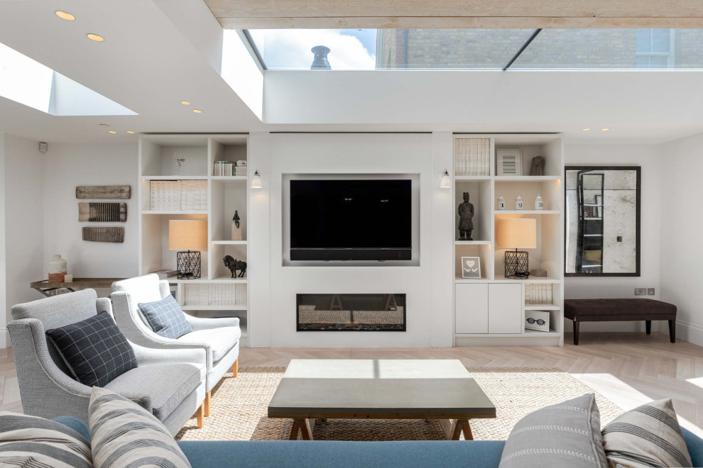 Transitional living room in London.