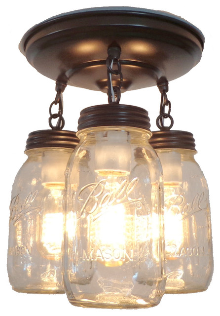 Mason Jar Light Fixture Trio Of New Quarts Eclectic Flush