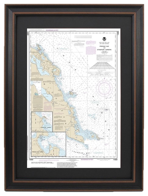 Framed Nautical Chart Lake Huron Presque Isle Stoneport Harbors