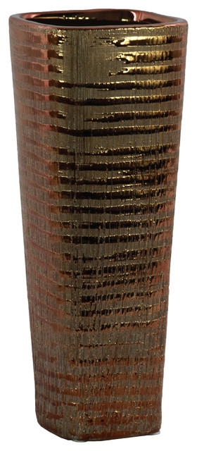 Ceramic Tall Square Vase Ribbed Design Body And Tapered Bottom