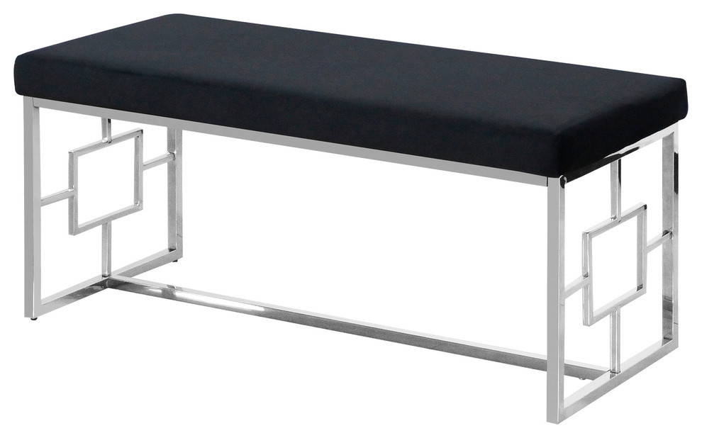 Black and Silver Stainless Steel Bench - Contemporary - Upholstered