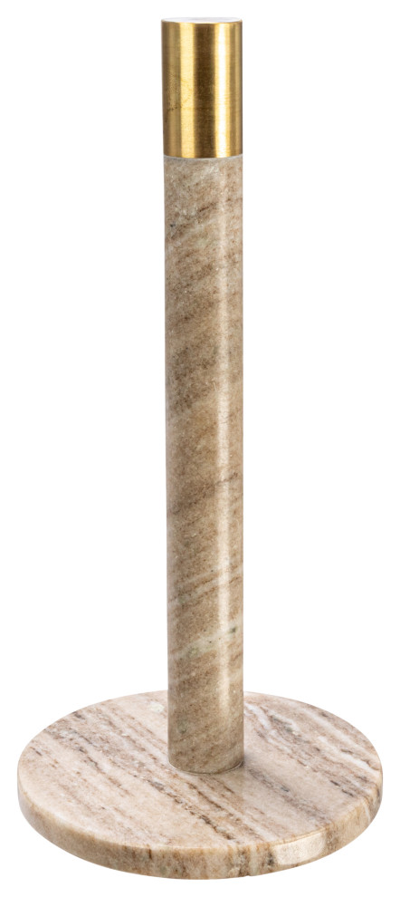 Modern Marble Paper Towel Holder with Brass Detail, Beige