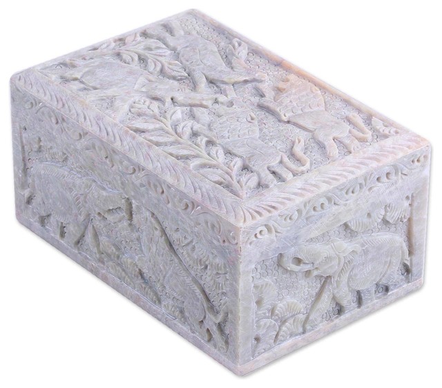 Novica Wild Animals Soapstone Jewelry Box Traditional Jewelry Boxes