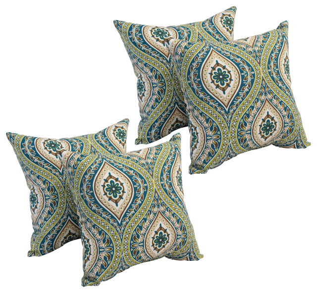 17" Square Polyester Outdoor Throw Pillows, Set of 4, Jasmina Juniper