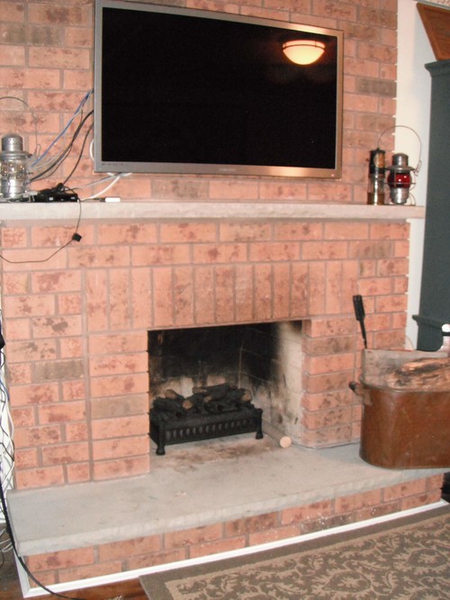 Whitewashing fireplace but what to do about grey cement slab hearth?
