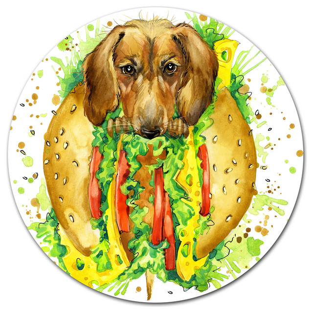 Funny Dog Inside Sandwich, Animal Art Disc Metal Wall Art