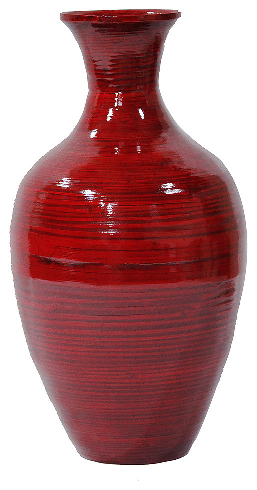 Jill 20" Spun Bamboo Vase, Red Lacquer