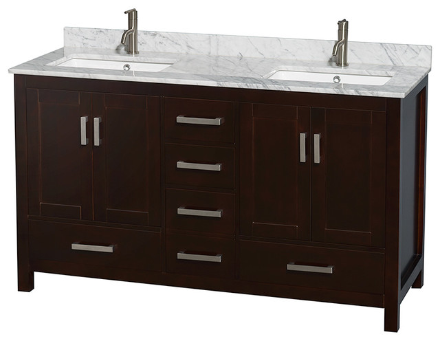 Undermount Oval Sinks Wyndham Collection Sheffield 60 inch Double Bathroom Vanity in Espresso and 58 inch Mirror Ivory Marble Countertop