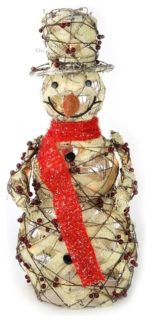 27 5 Burlap And Berry Rattan Snowman Christmas Decoration Farmhouse Outdoor Holiday Decorations By Northlight Seasonal