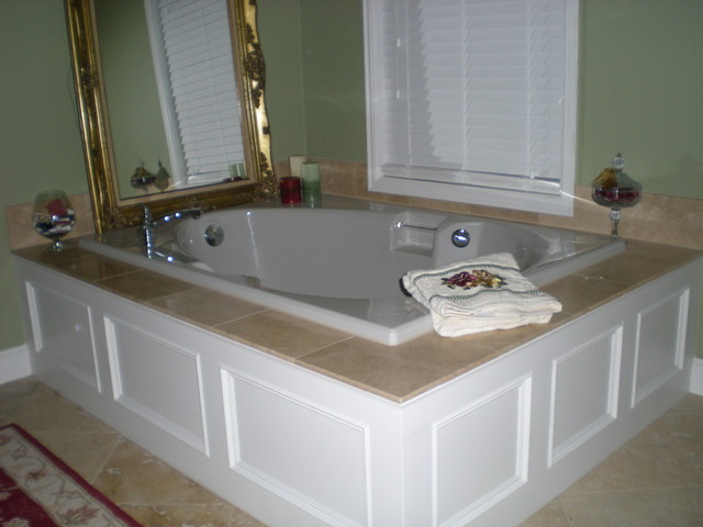 Master Bathroom Tub Panel Moulding with Travertine Tile  Traditional  Bathroom  Other  by 