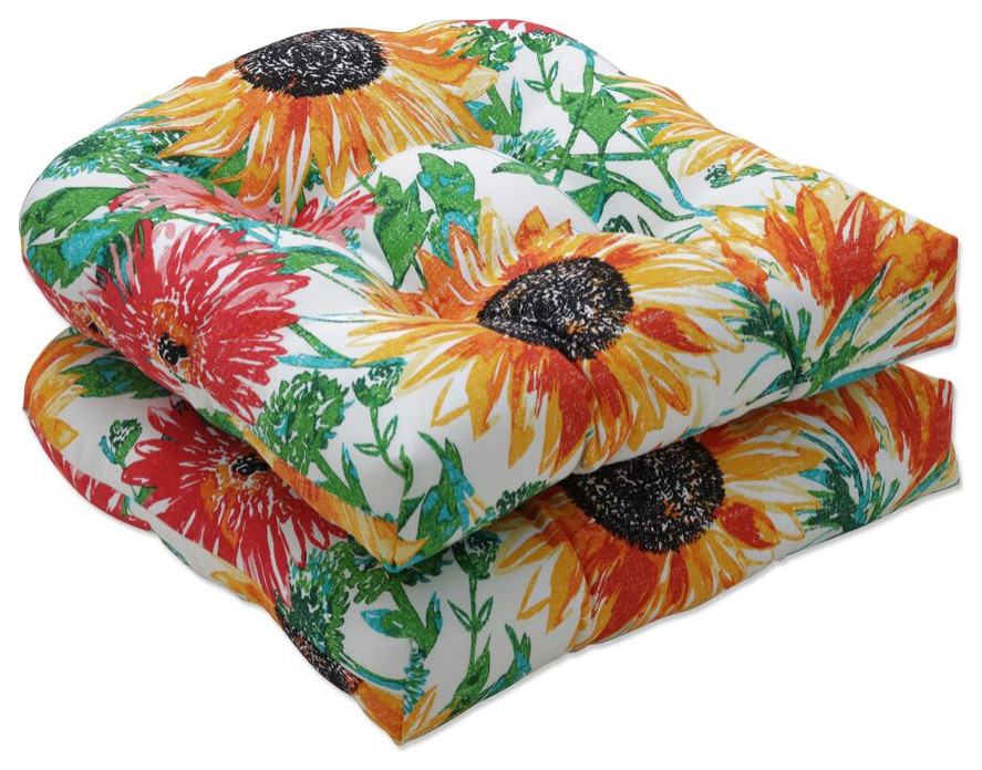 Sunflowers Sunburst Wicker Seat Cushion, Set of 2 Farmhouse Outdoor