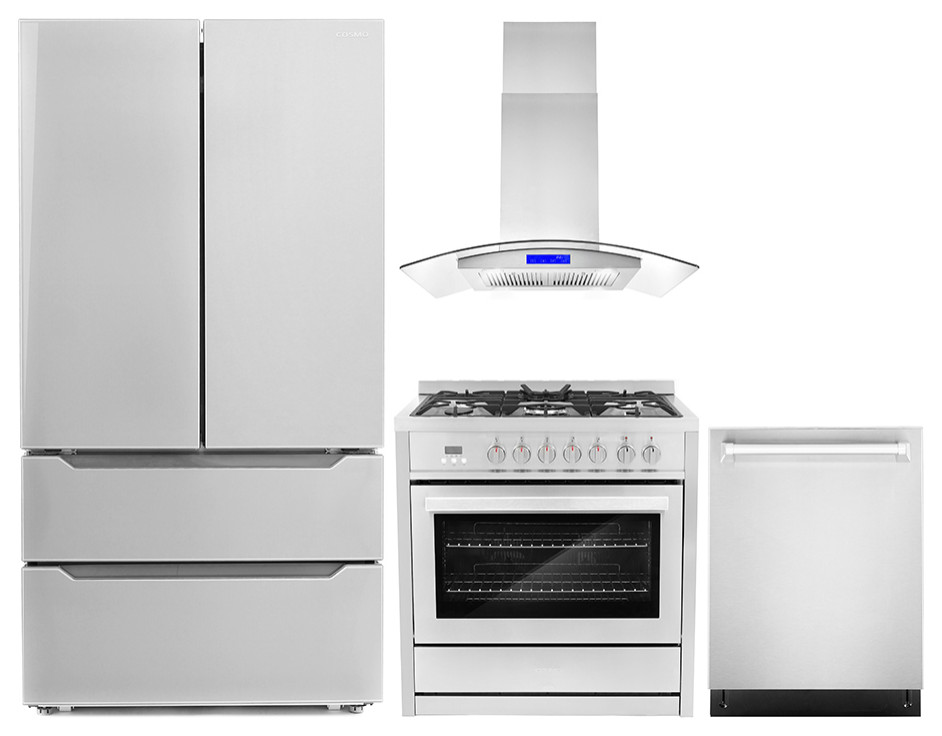 4Piece, 36" Range, 36" Island Range Hood, 24" Dishwasher and