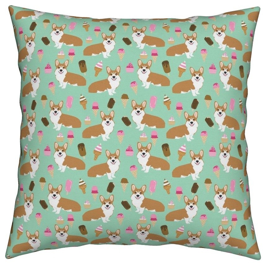 Corgi Corgis Ice Cream Summer Mint Dog Fabric Throw Pillow ...