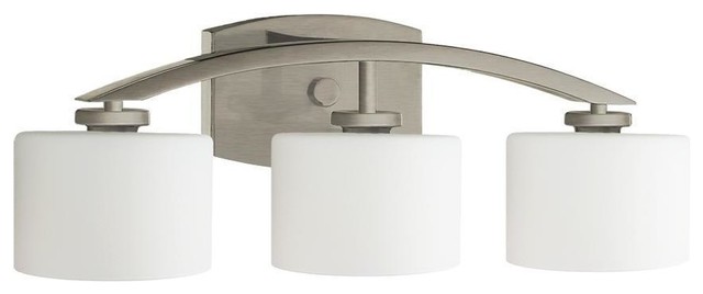 Regent 3 Light Bathroom Vanity Fixture Etched Opal Glass Shades Brushed Nickel