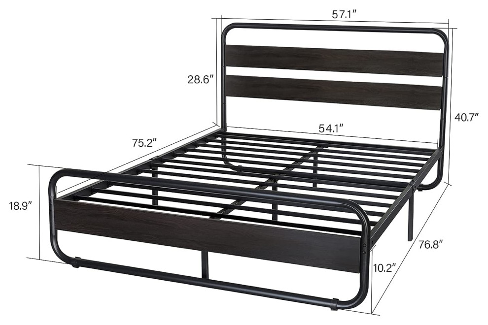 Full Size Bed Frame with Wooden Headboard & Footboard Traditional Platform Beds by